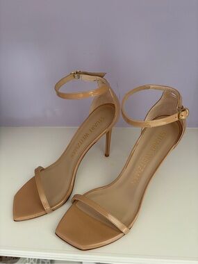 Stuart Weitzman Beige Nude Ankle-Strap Stiletto Sandals